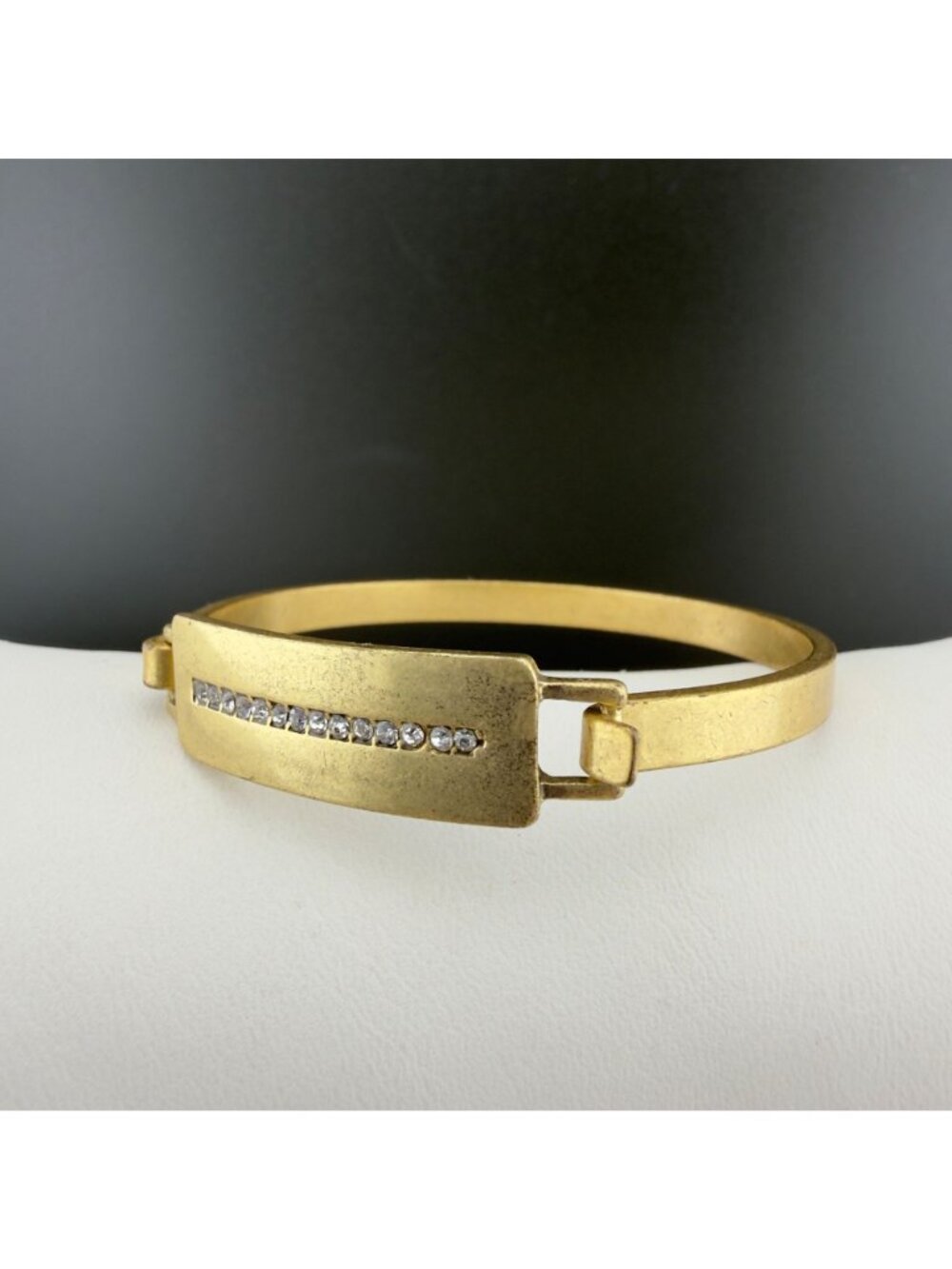 J.Crew Gold Tone Crystal Bangle Bracelet Brushed Minimalist Classic - Picture 8 of 8